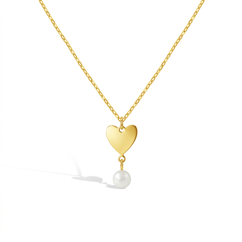 14k Heart Pearl Drop Girls Necklace