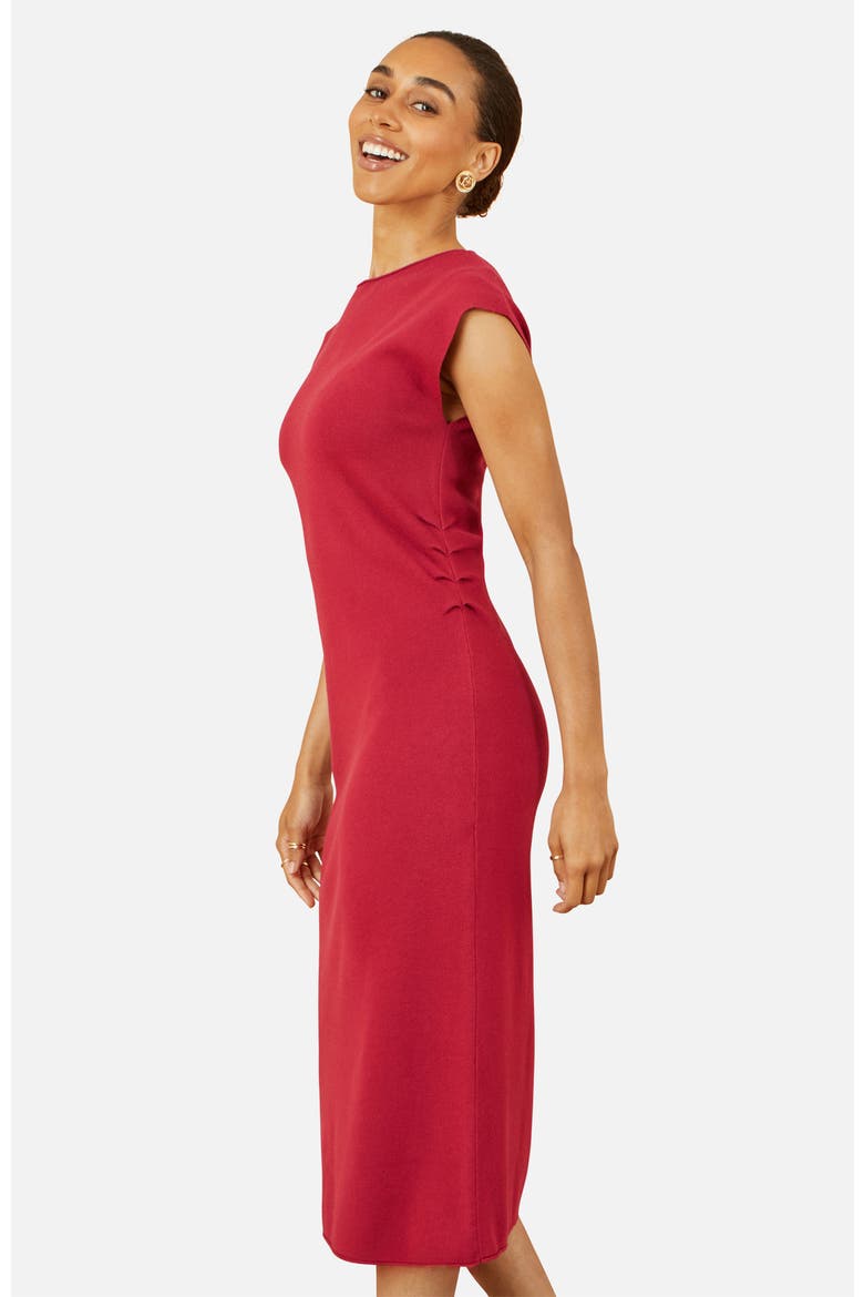 Knitted Ruched Midi Dress, Alternate, color, Burgundy
