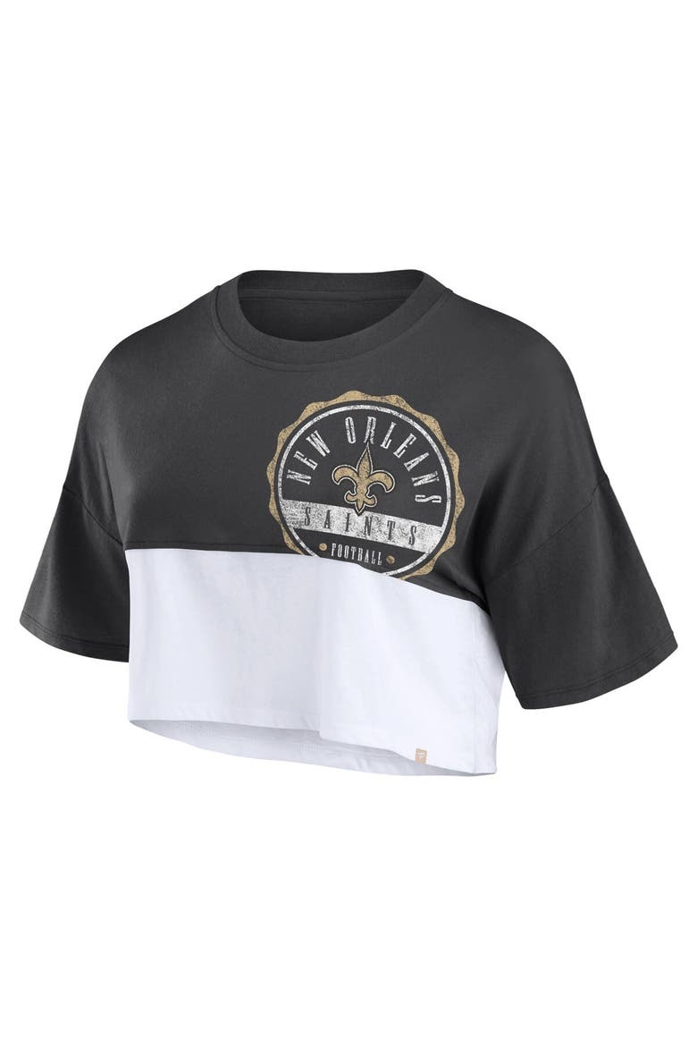 Women's Fanatics Branded Black/White New Orleans Saints Boxy Color Split Cropped T-Shirt, Alternate, color, Black