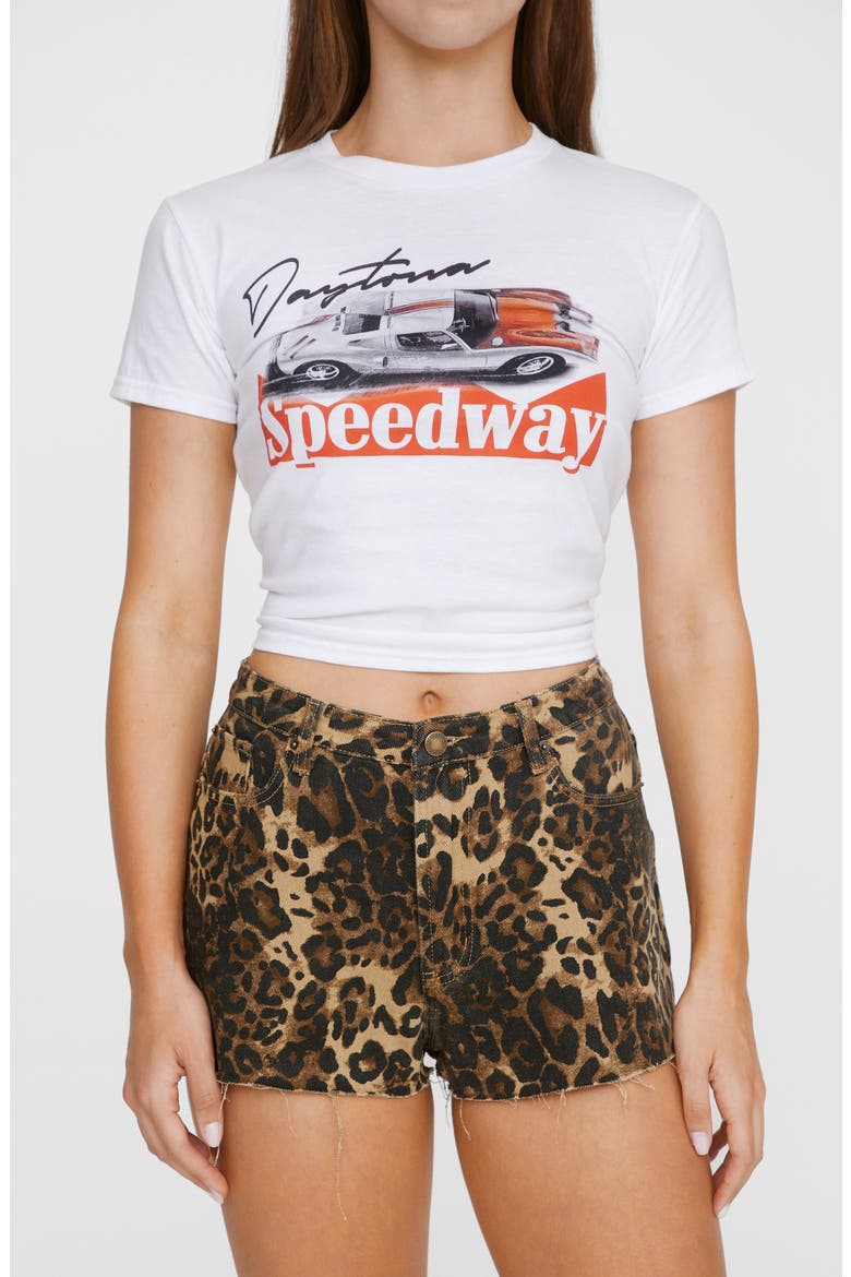 Leopard Print Denim Cutoff Shorts, Main, color, LEOPARD