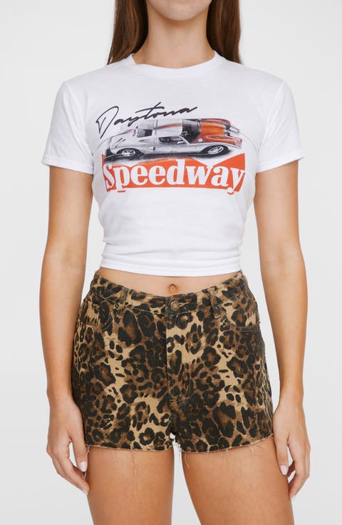 Leopard Print Denim Cutoff Shorts