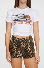 NASTY GAL Leopard Print Denim Cutoff Shorts