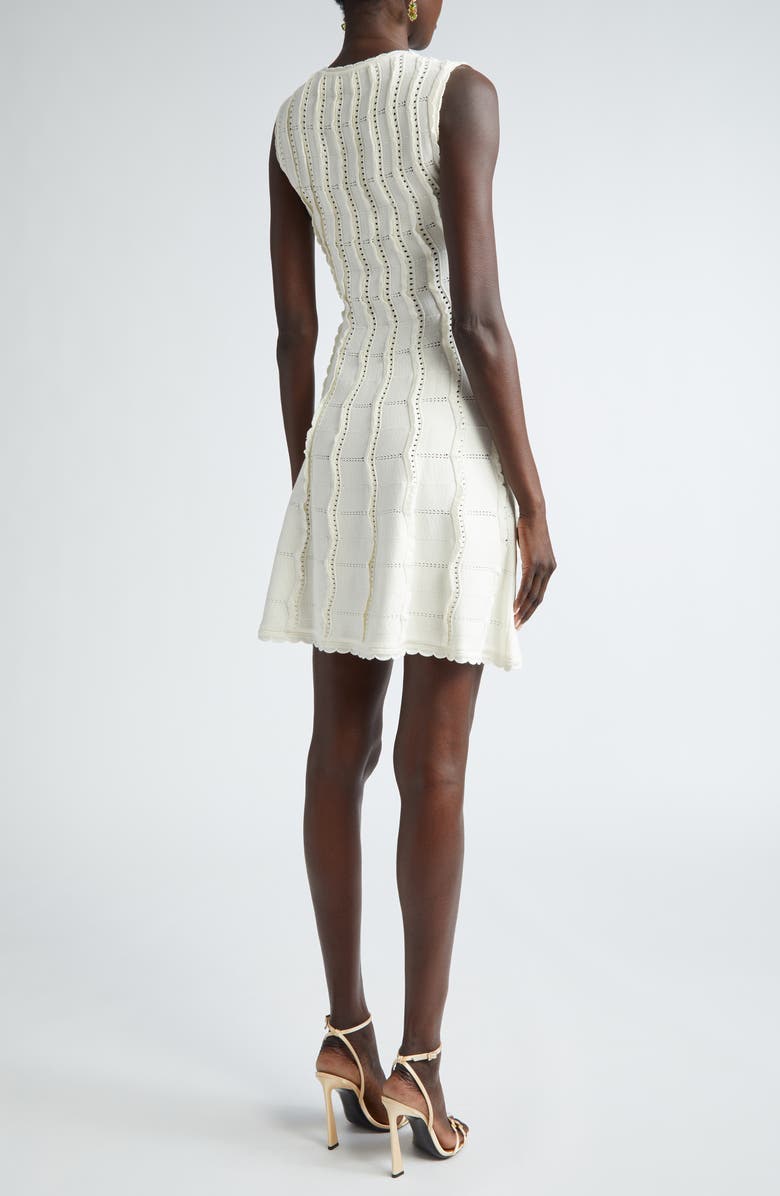Oscar de la Renta Sleeveless Wave Knit Fit & Flare Dress, Alternate, color, Ivory
