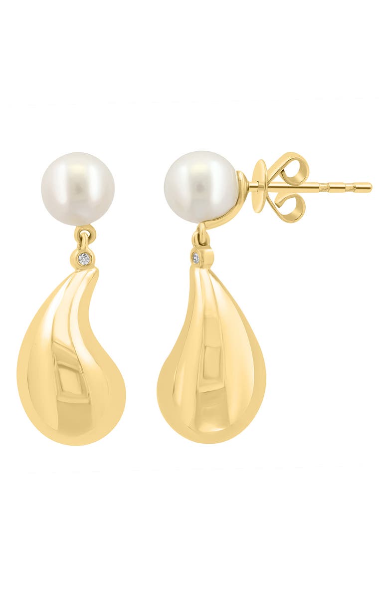 EFFY Freshwater Pearl & Diamond Drop Earrings - 0.1ct., Main, color, Gold
