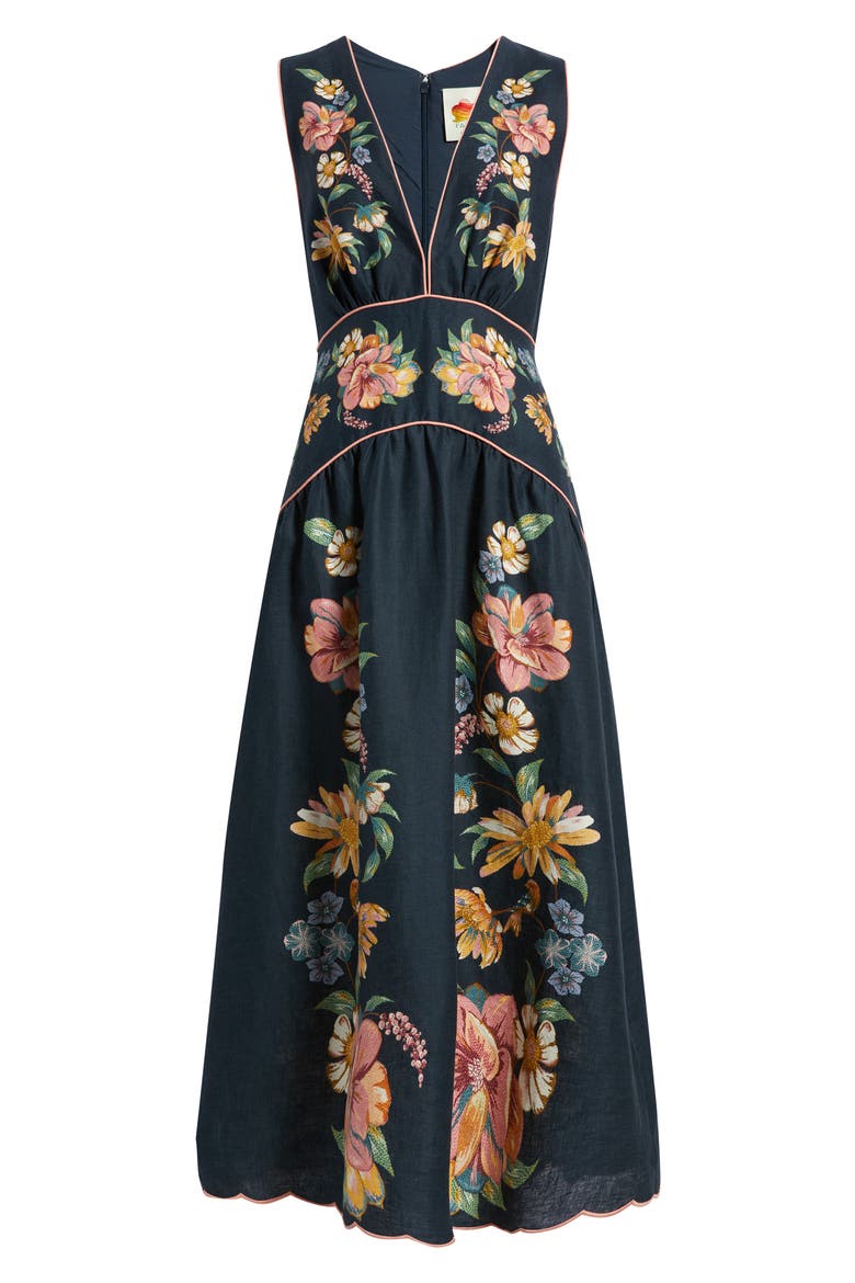 Maria Floral Jacquard Linen Dress, Alternate, color, MAIRA FLORAL DARK BLUE