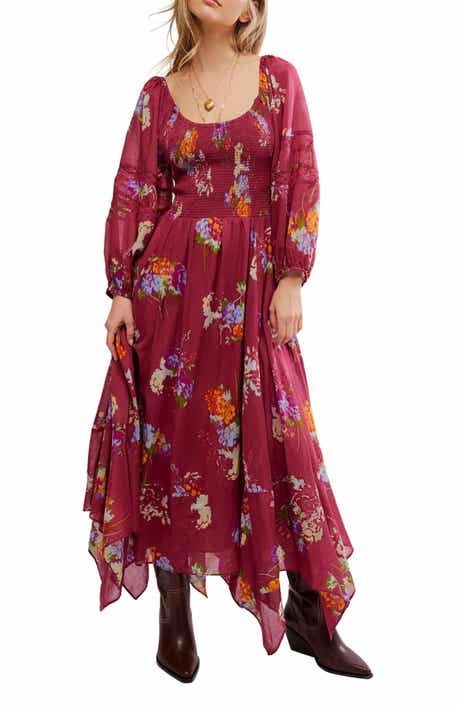 Free People Morning Glory Floral Smocked Long Sleeve Maxi Dress