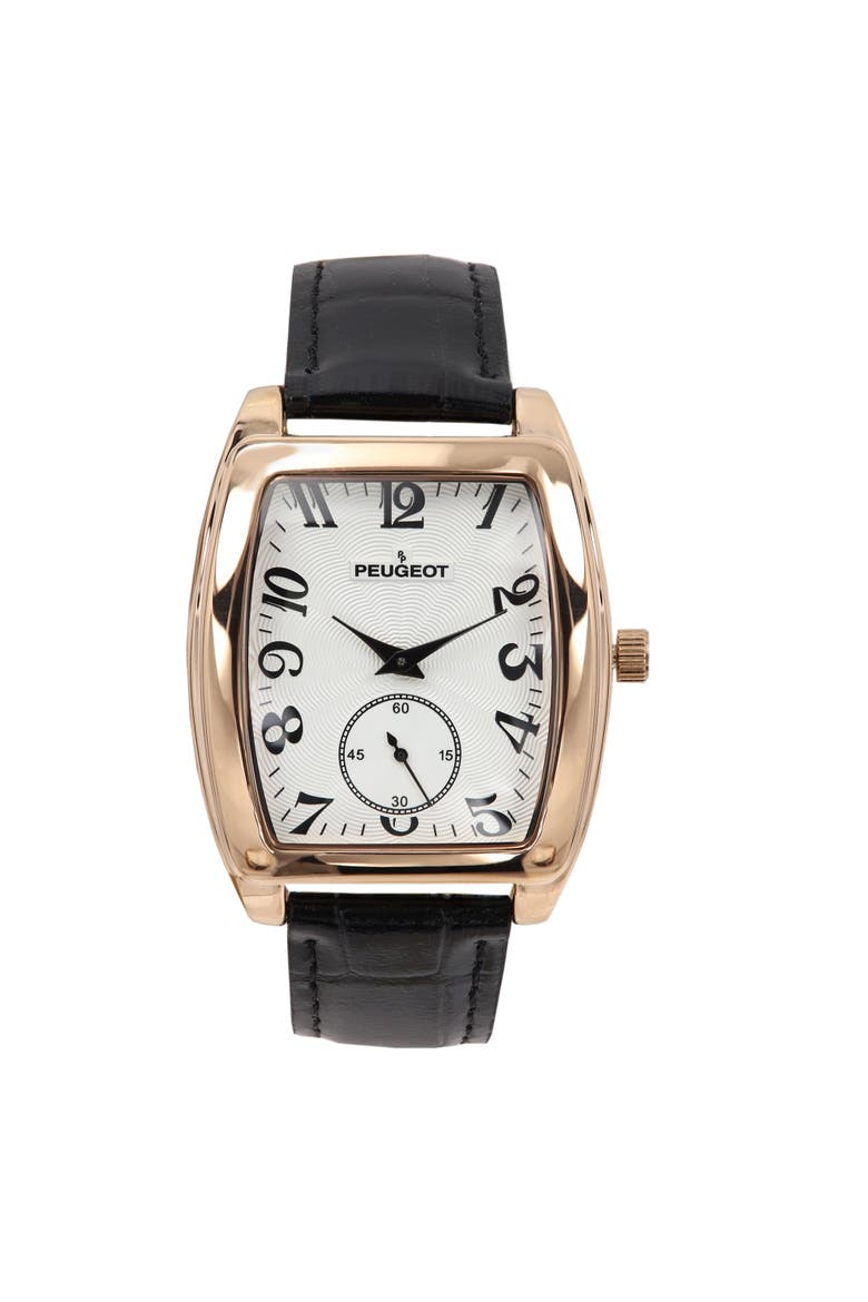 Vintage Tonneau Remote Sweep Leather Watch- 50x38MM, Main, color, Rose Gold
