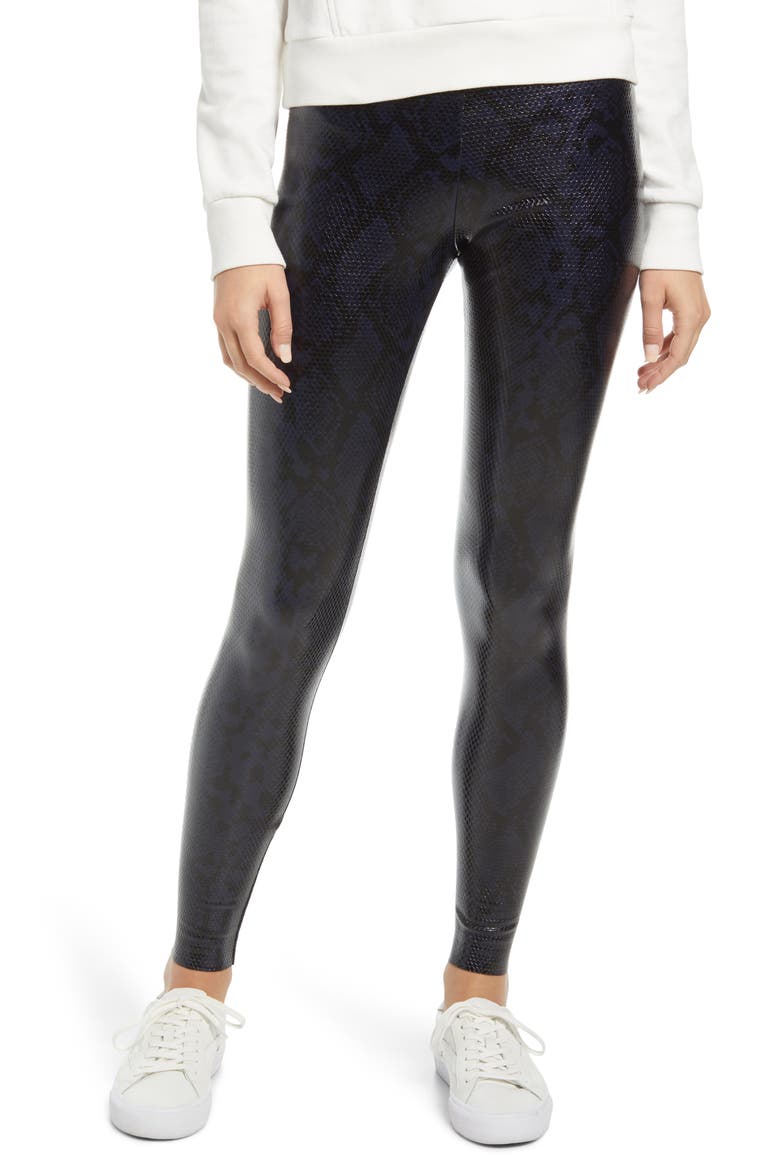 Reptile Embossed Faux Leather Leggings, Main, color, NAVY SNAKE