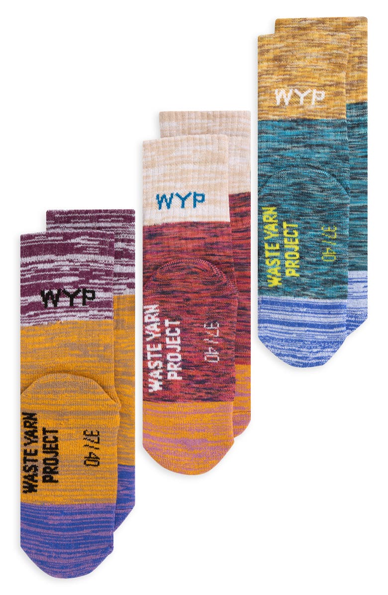 Waste Yarn Project Assorted 3-Pack One of a Kind Crew Socks, Main, color, Mixed Yellow