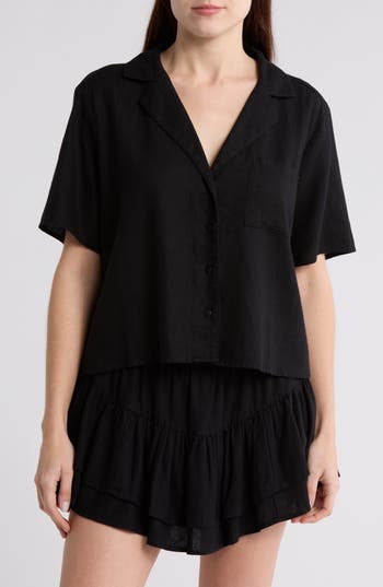 Abound Button Front Camp Shirt In Black