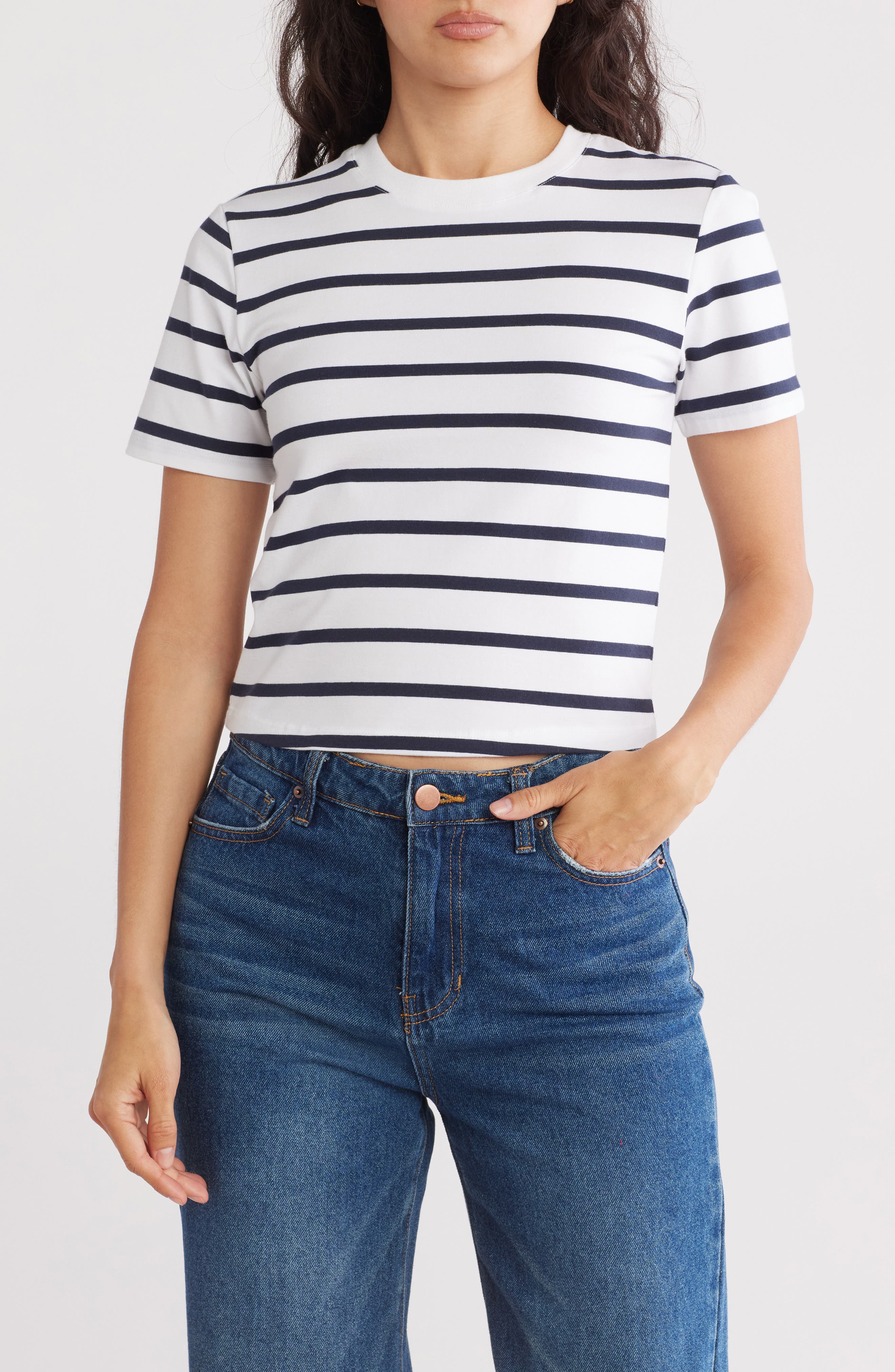 French Connection Rallie Stripe Crewneck Crop T-Shirt