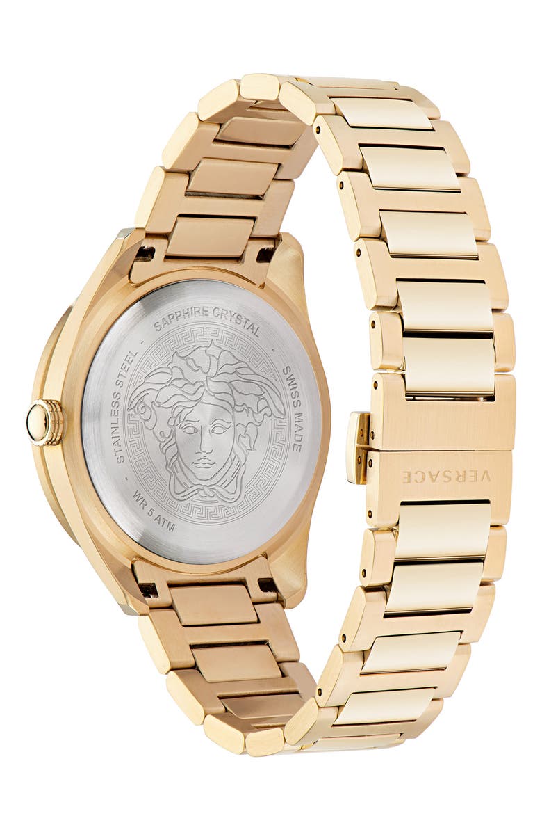 Versace Greca Dome Bracelet Watch, 42mm, Alternate, color, Gold