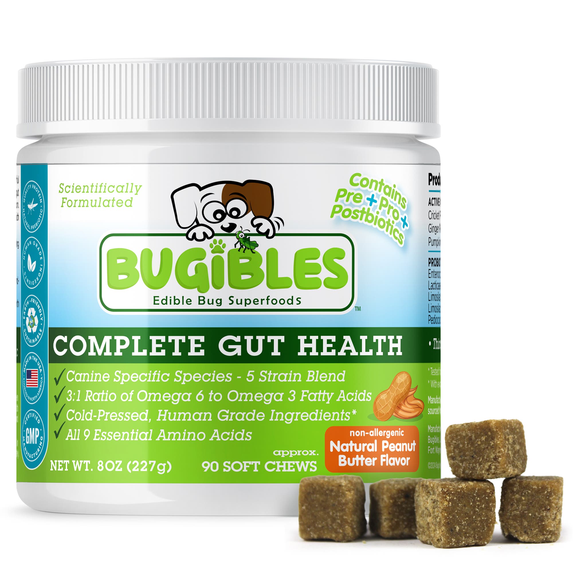 Bugibles Complete Gut Health 90 Probiotic Soft Chews For Dogs in Brown 