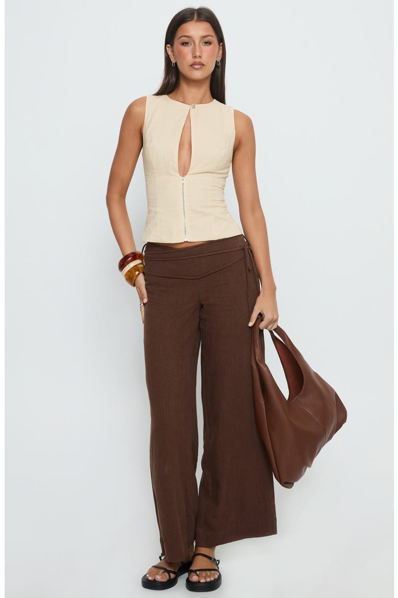 Heleena Keyhole Cotton & Linen Zip Tank, Alternate, color, CREAM