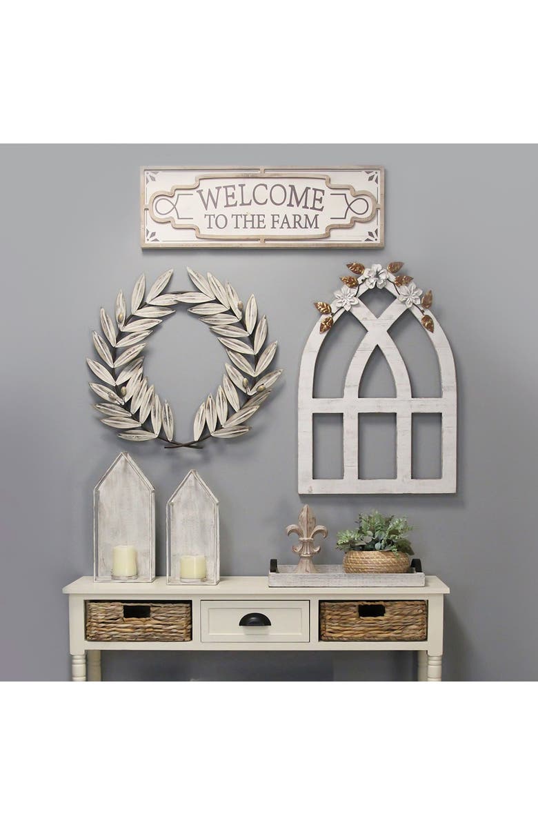 STRATTON HOME DECOR Distressed White Metal Wreath Wall Decor, Alternate, color, 