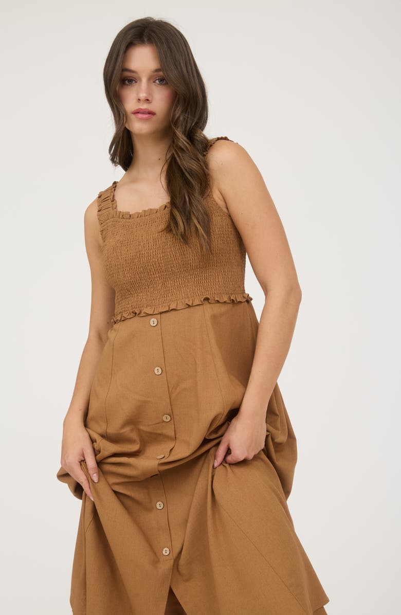 Blu Pepper Smocked Midi Sundress, Alternate, color, Light Brown