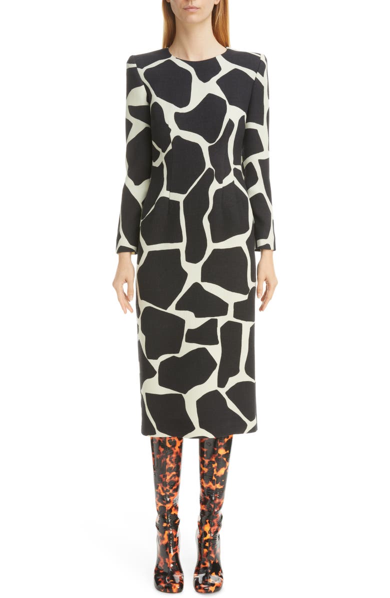 Dries Van Noten Delavina Giraffe Print Wool Sheath Dress, Main, color, 