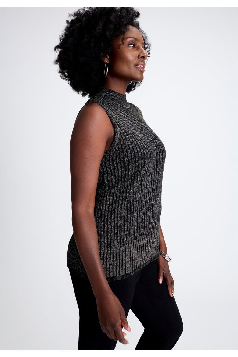 Ribbed Sleeveless Shell, Alternate, color, BLACK METALLIC