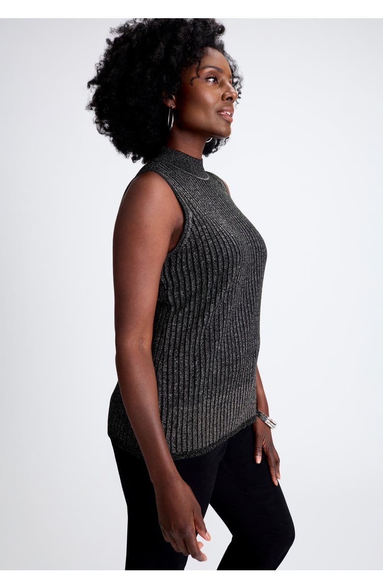 Jessica London Ribbed Sleeveless Shell, Alternate, color, Black Metallic