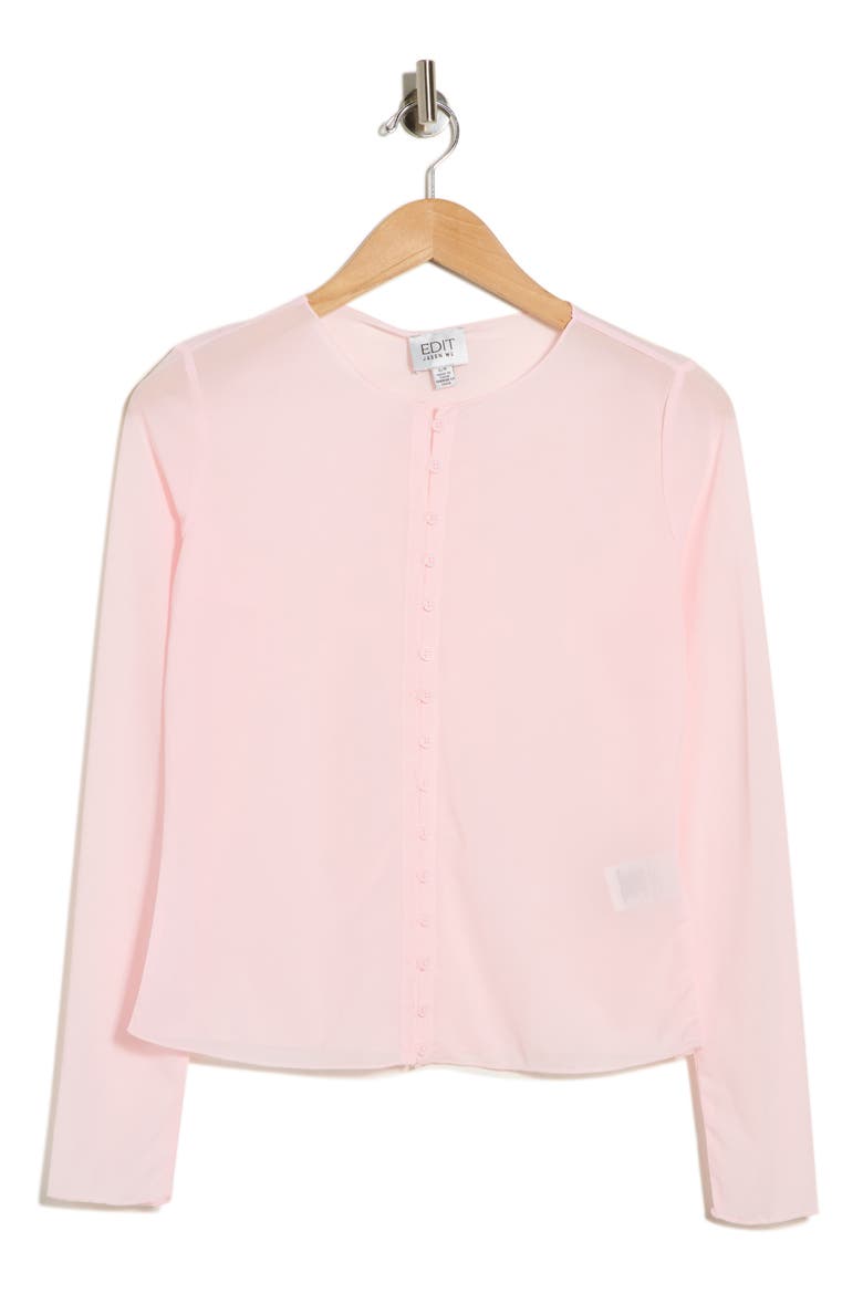 Crewneck Mesh Crop Cardigan, Alternate, color, HIBISCUS PINK