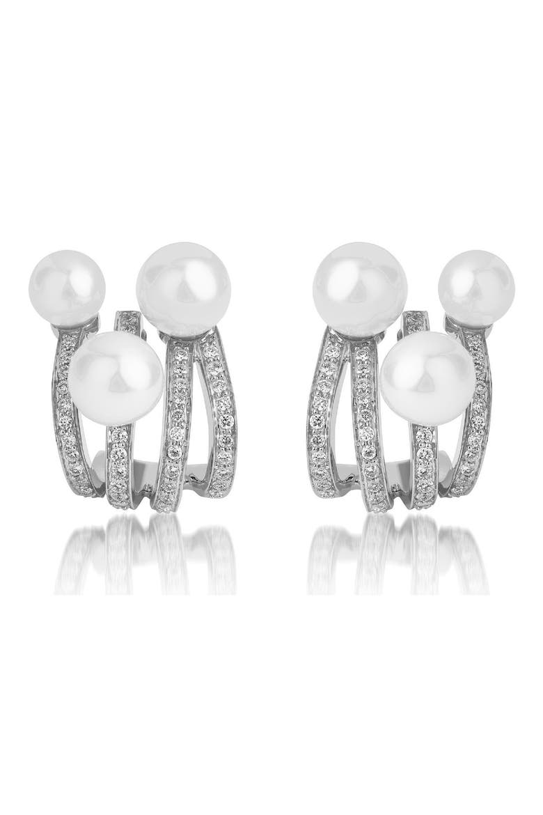 Spectrum Pearl Huggie Earrings, Main, color, WHITE GOLD