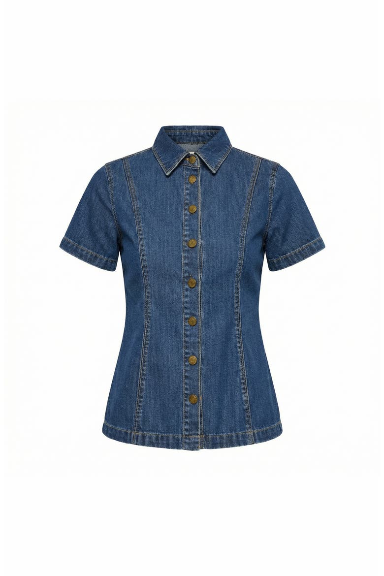 Tailored Denim Front Button Shirt, Alternate, color, Indigo / Medium-Wash