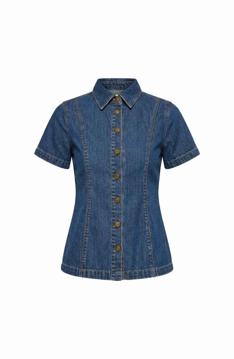 Modenaire Tailored Denim Front Button Shirt, Alternate, color, Indigo / Medium-Wash