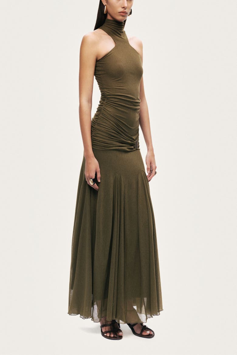 Halter Neck Draped Maxi Dress, Alternate, color, Khaki