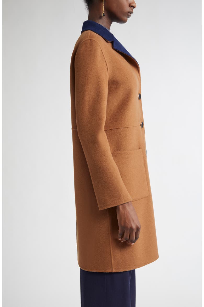 Two-Tone Double Face Wool & Cashmere Coat, Alternate, color, COGNAC/ NAVY