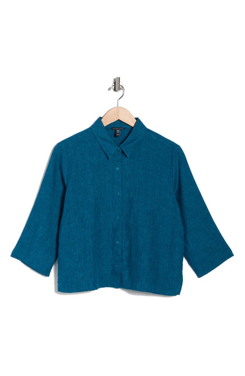 Eileen Fisher Classic Collar Linen Button-Up Shirt, Main, color, Hudson