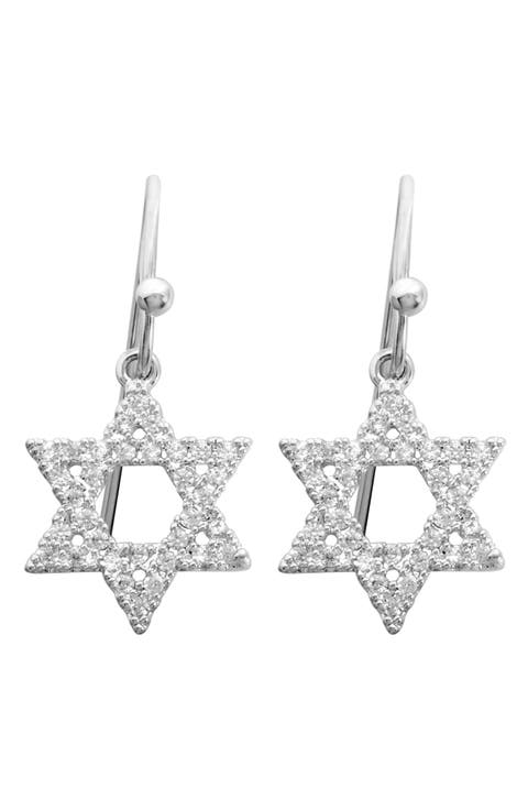 Star of David Cubic Zirconia Drop Earrings