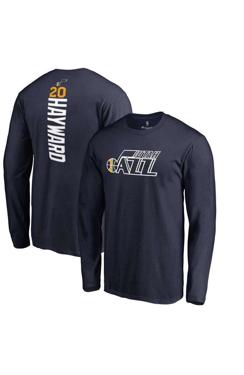 FANATICS Men's Gordon Hayward Navy Utah Jazz Backer Name & Number Long Sleeve T-Shirt, Main, color,