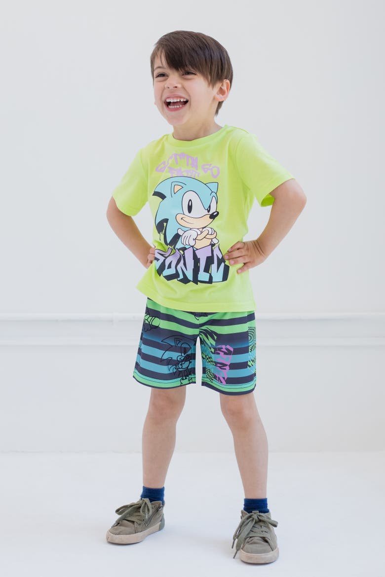 Sonic the Hedgehog 2-Piece T-Shirt and Shorts Set, Alternate, color, Sonic Neon Green