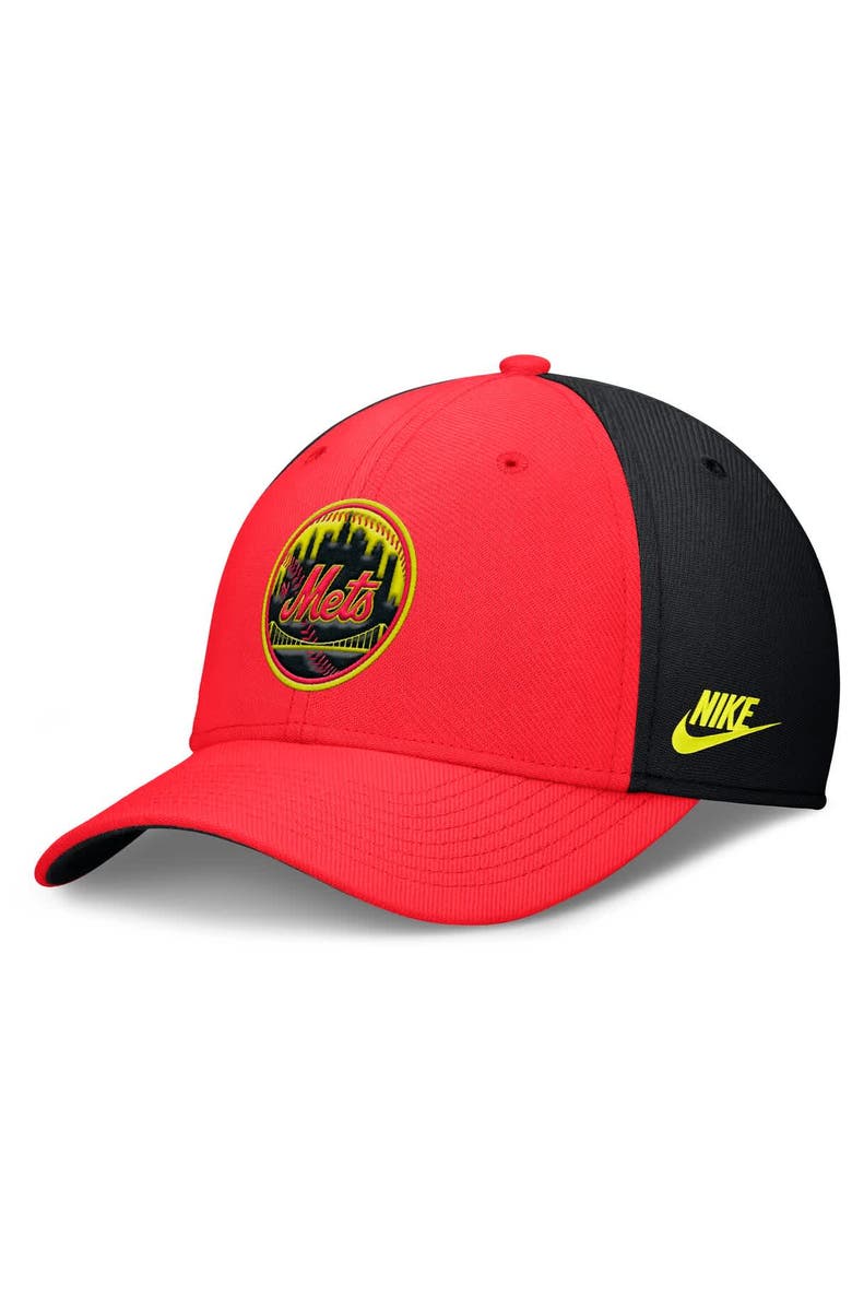 Nike Men's Nike Crimson/Black New York Mets Neon 90s Rise SwooshFlex Hat, Main, color, Crimson