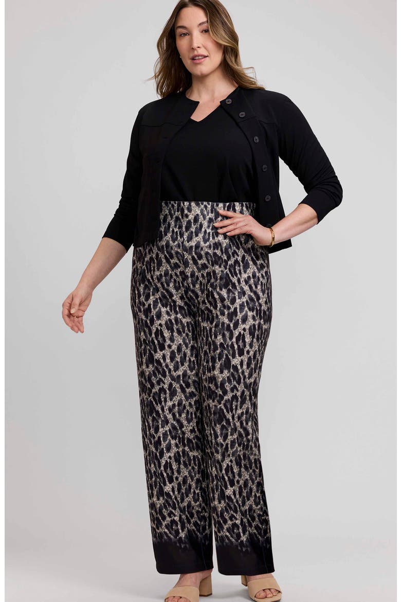 Arlette Cheetah Wide Leg Knit Crepe Pant, Alternate, color, BLACK/ MULTI