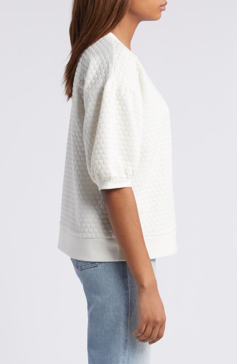 Caslon<sup>®</sup> Jacquard Puff Sleeve Sweatshirt, Alternate, color, Ivory Pristine