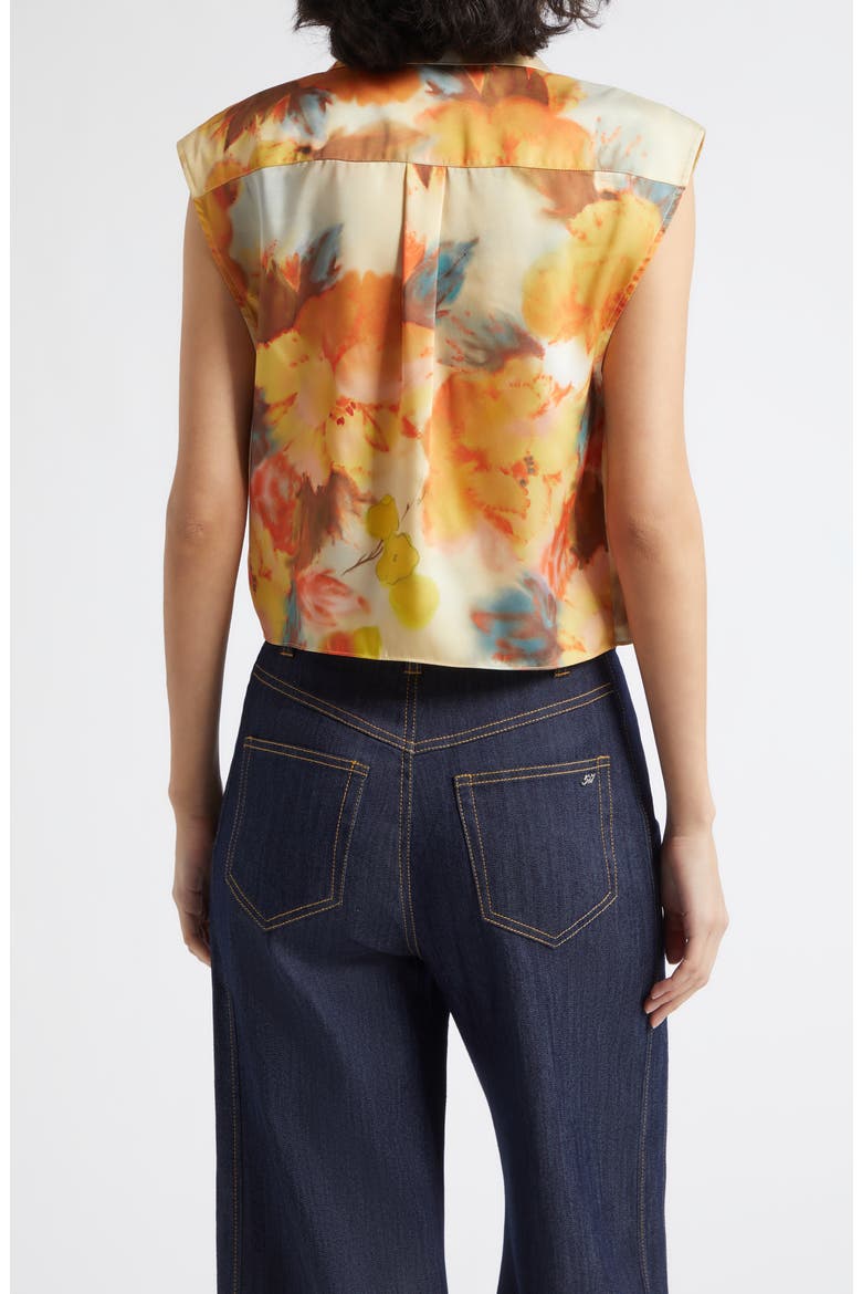 Watercolor Floral Crystal Embellished Tie Front Top, Alternate, color, SMOKE SAND MULTI