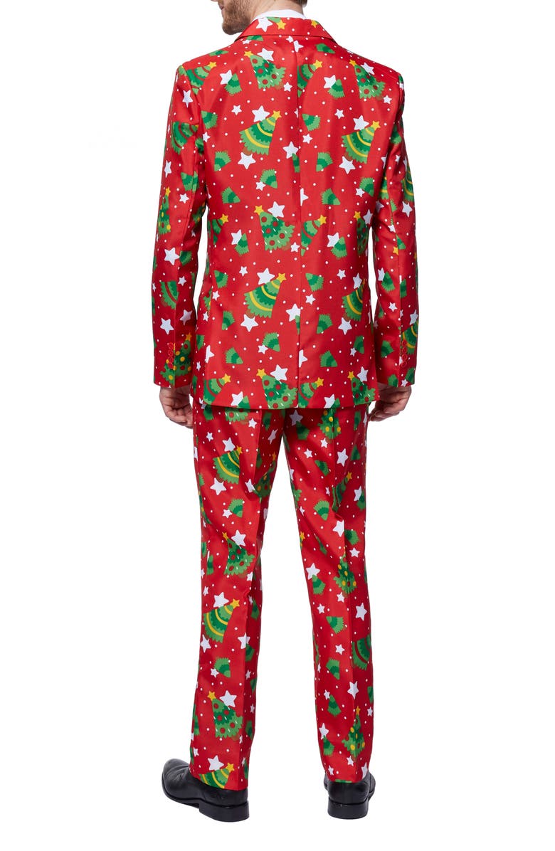 OppoSuits Christmas Trees & Stars Trim Fit Suit & Tie, Alternate, color, Red