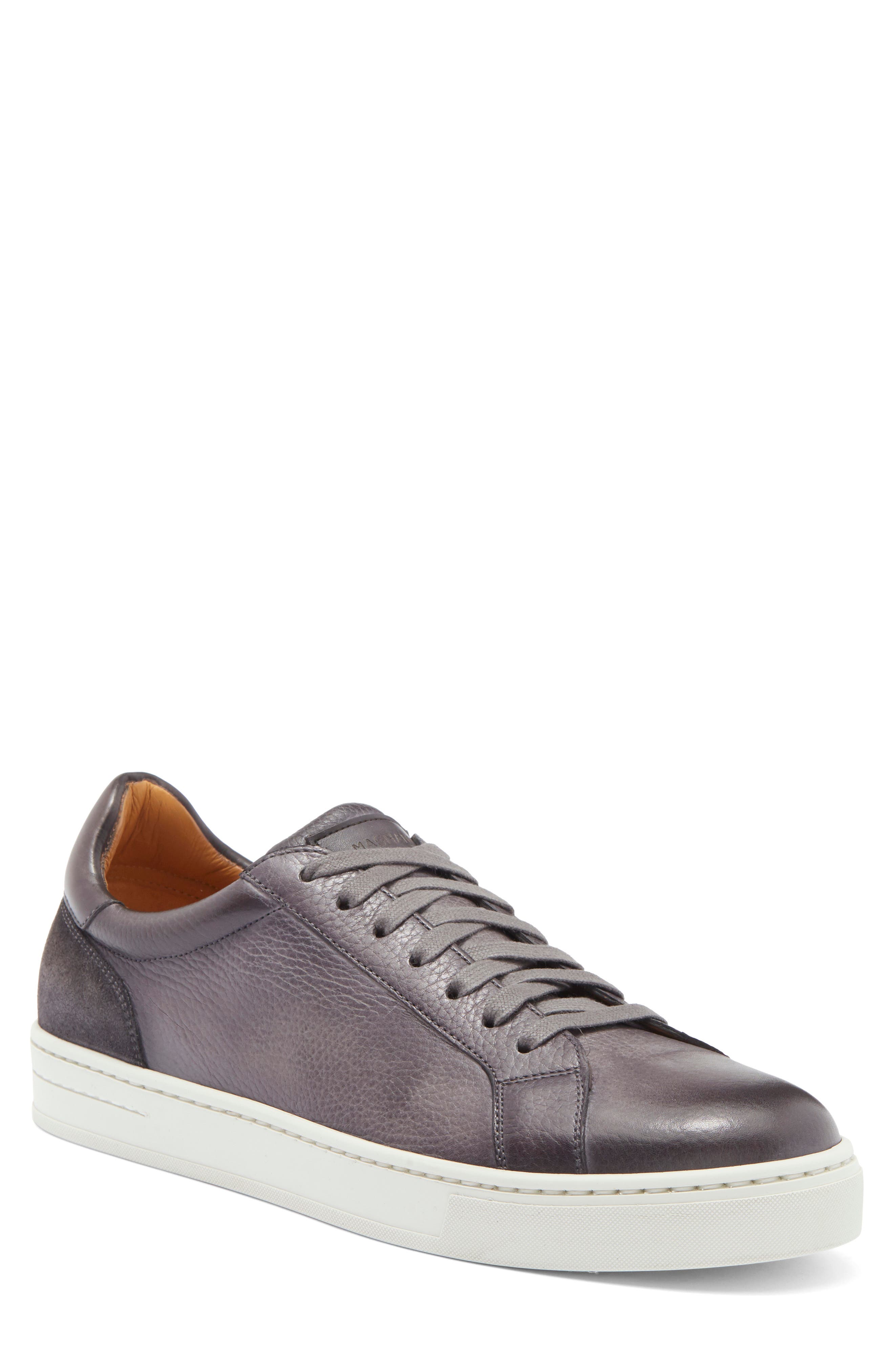 Grey Leather Sneaker, Main, color, GREY