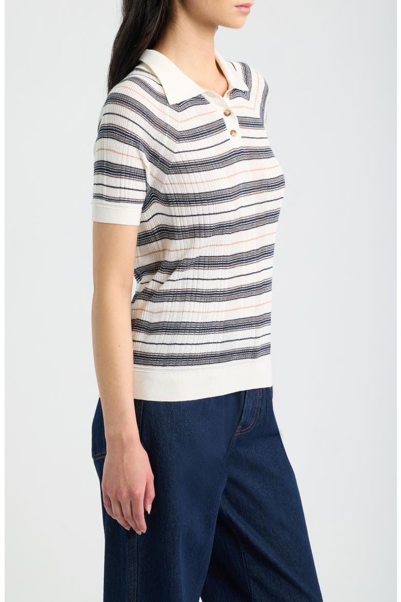Teresa Stripe Silk Blend Polo, Alternate, color, IVORY MULTI