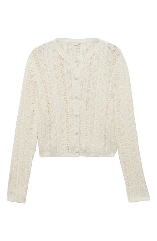 Mango Openwork Crewneck Cardigan In Neutral