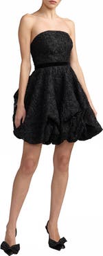 Mac Duggal Floral Lace Strapless Bubble Mini Dress
