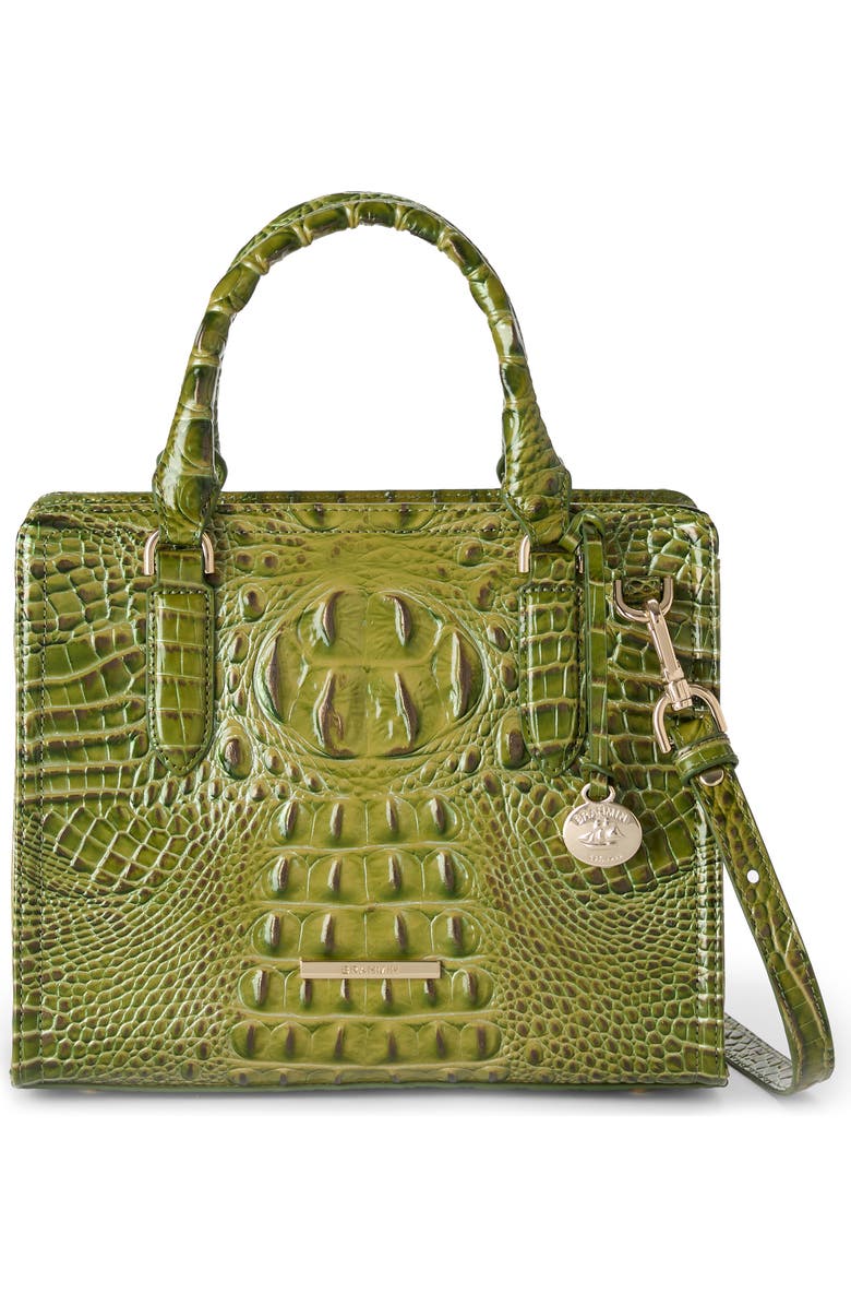 Brahmin Cami Croc Embossed Leather Satchel, Alternate, color, Olive