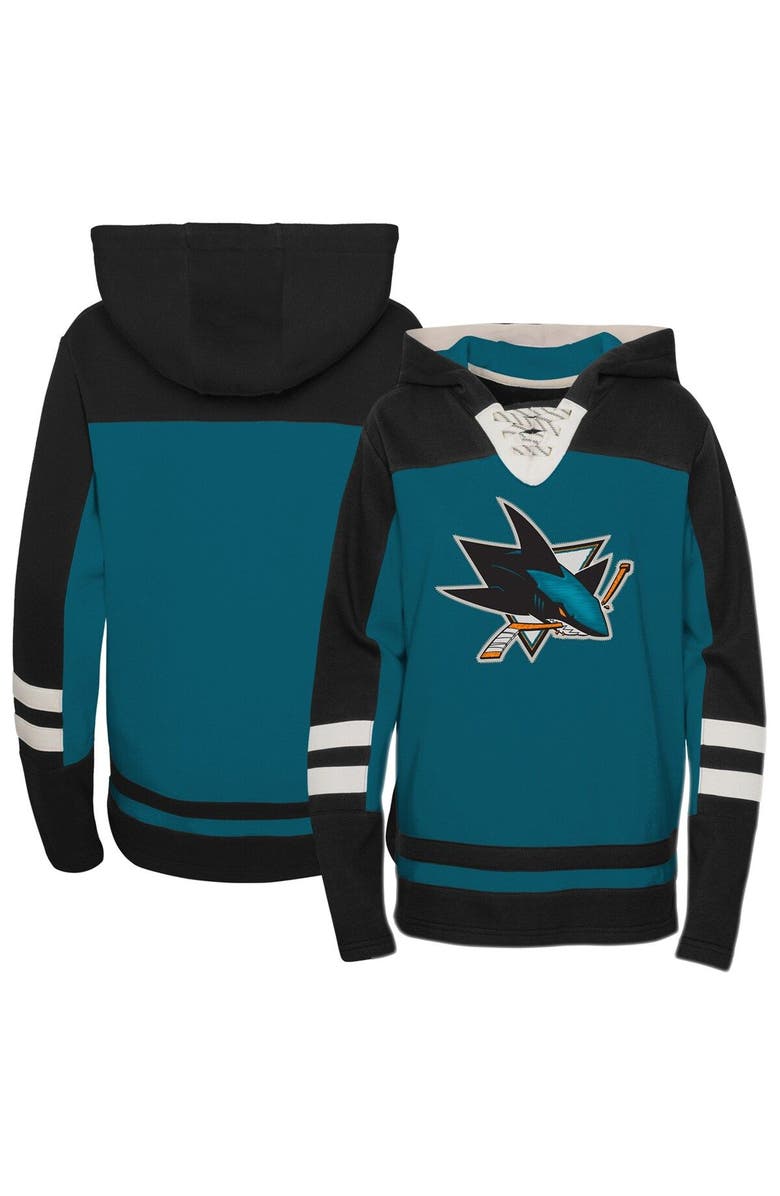 Outerstuff Preschool Teal San Jose Sharks Ageless Revisited Lace-Up V-Neck Pullover Hoodie, Main, color, 
