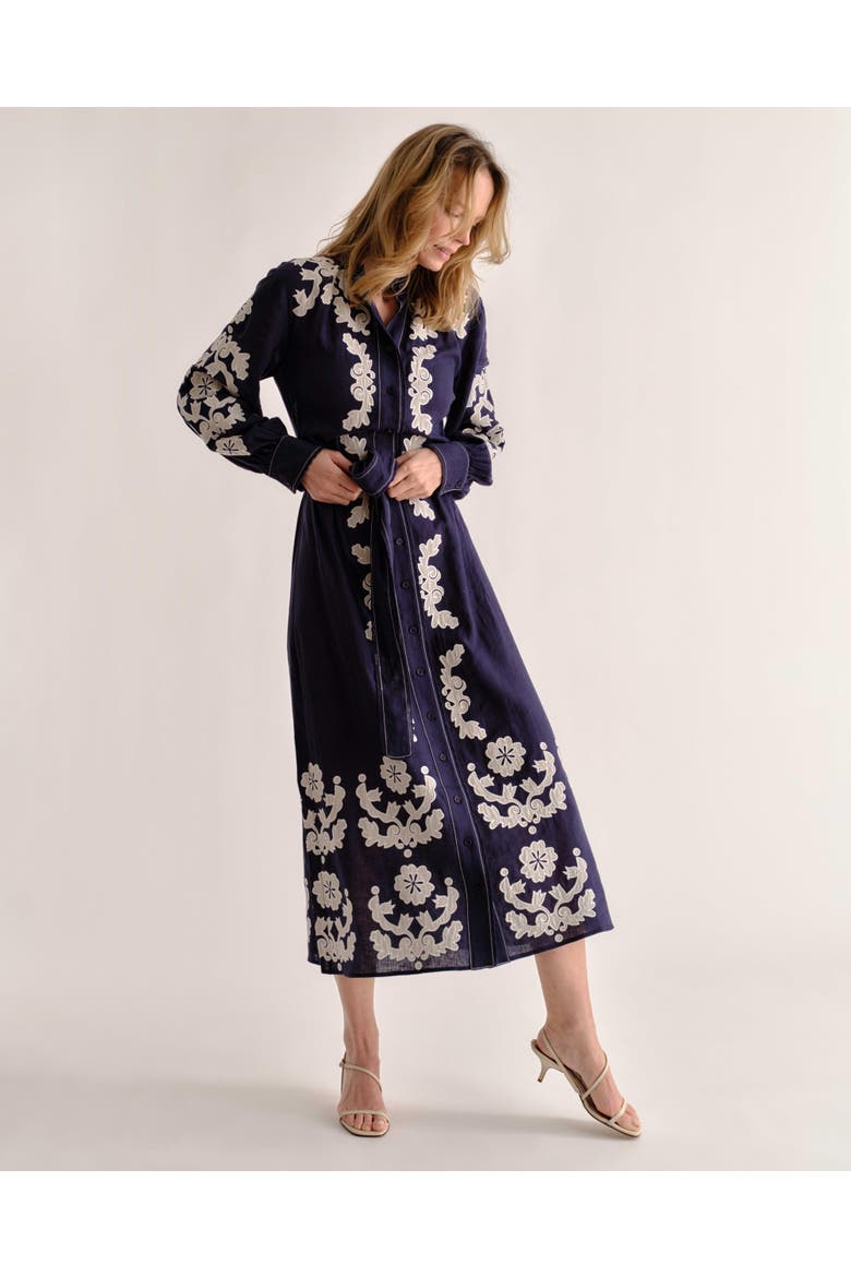 Ophelia Linen Midi Dress, Alternate, color, Navy