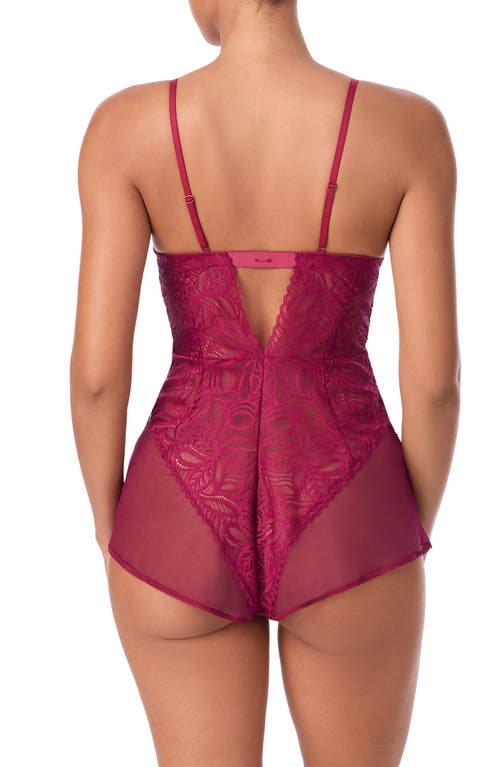 Dkny Deco Lace & Mesh Romper In Burgundy