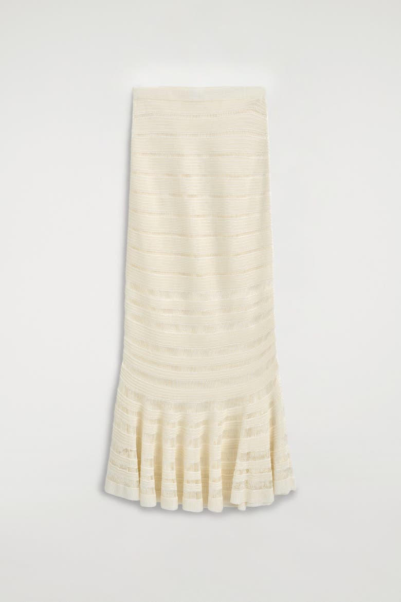 Ladder-stitch Knitted Midi Skirt, Alternate, color, CREAM