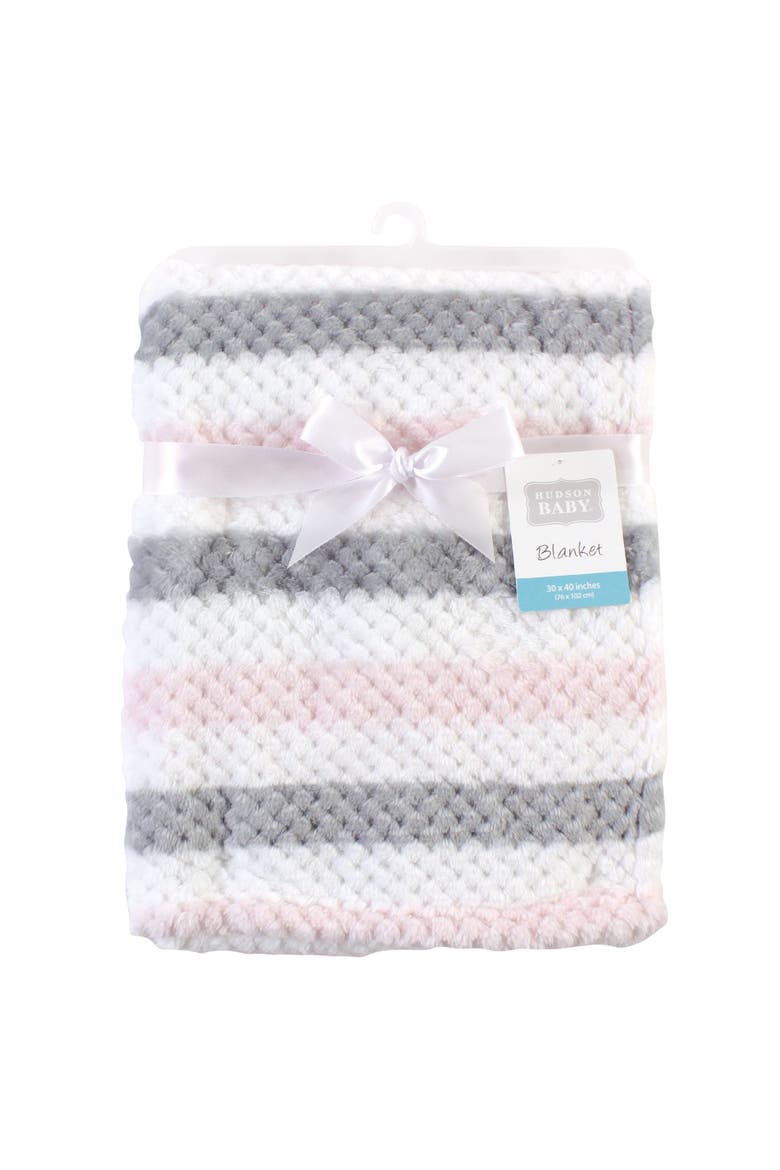 Plush Waffle Blanket, Alternate, color, Pink Gray Stripe