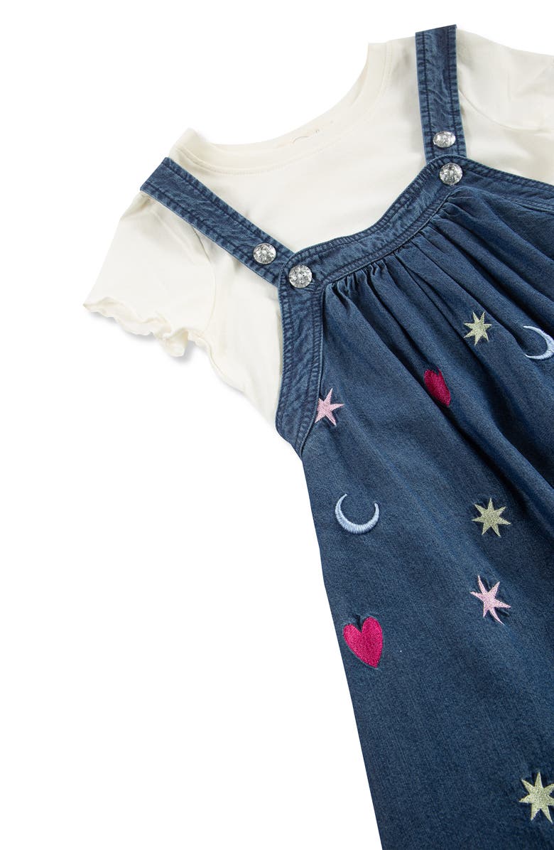 Peek Aren't You Curious Kids' Celestial Embroidered Pinafore & T-Shirt Set, Alternate, color, Indigo
