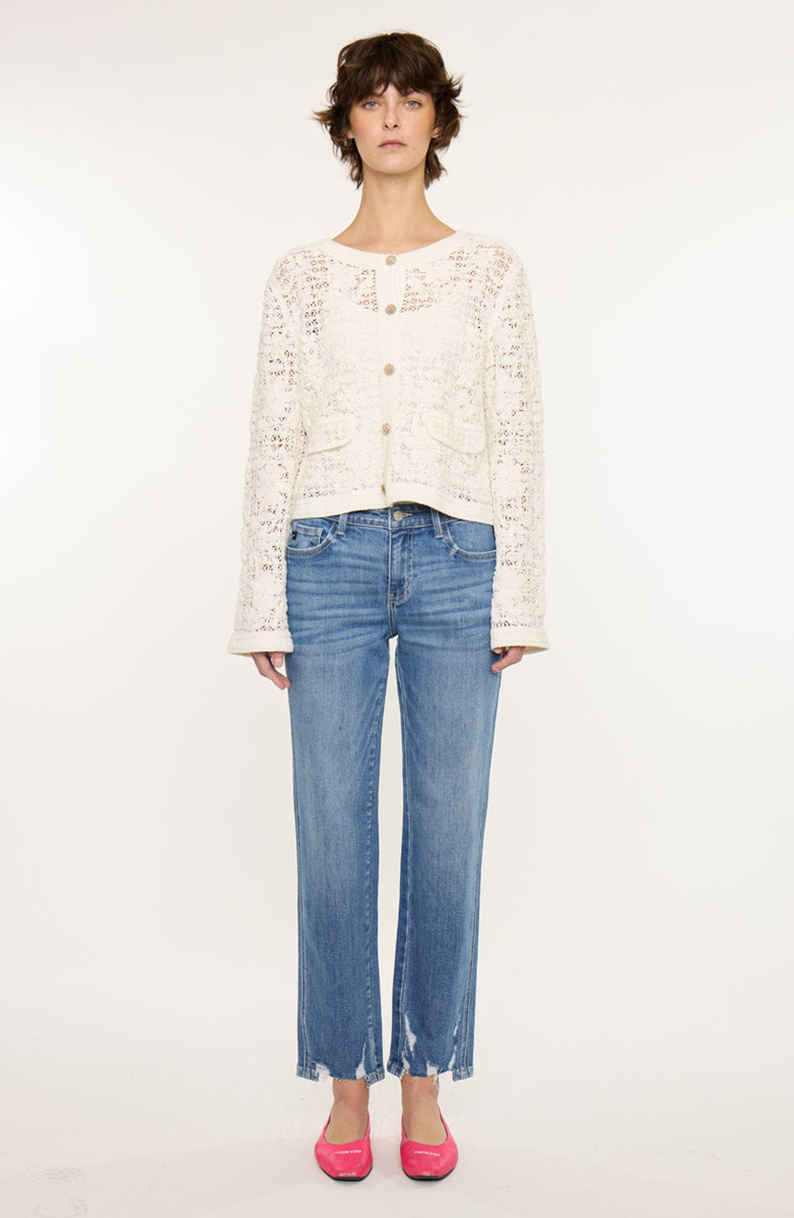 Ivorie Mid Rise Crop Straight Jeans